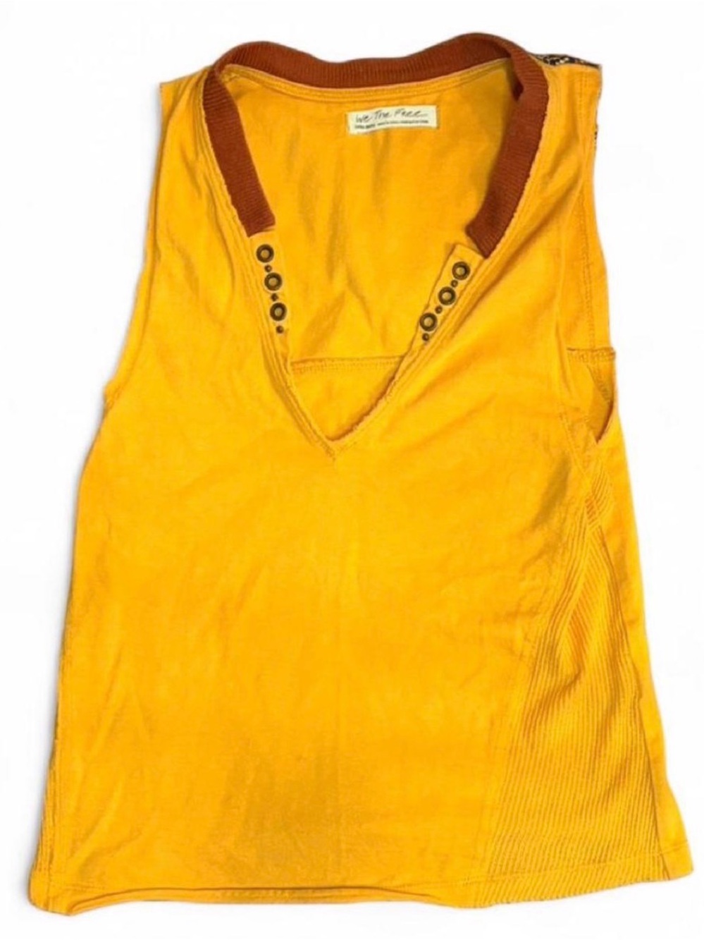 We The Free Yellow Tank Top with Brown Trim
